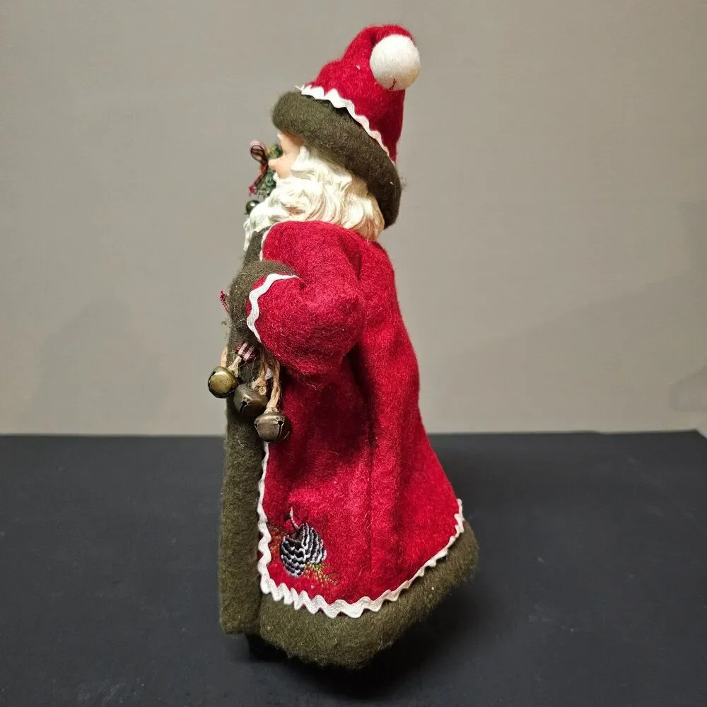 Standing Santa Figurine Holding Tree Burlap Rickrack 12